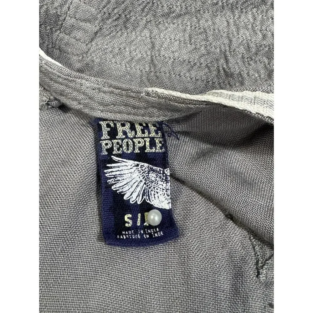 Free People Gray Embroidered Open Back Cold Shoulder Tunic Top Sz S - Picture 5 of 5